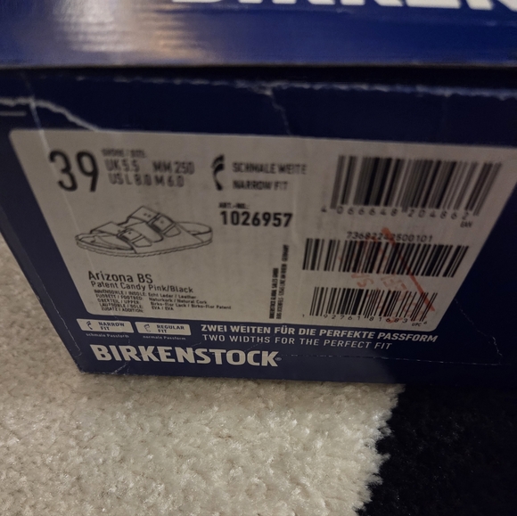 BIRKENSTOCK ARIZONA BS PATENT 'CANDY PINK/BLK' SLIDE SZ EU 39 - Picture 6 of 6